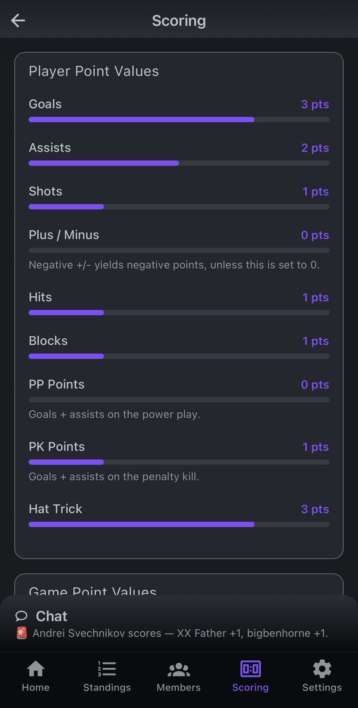 Demo - Scoring settings
